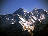 Kathmandu Mountain Flight 08-2 Everest, Nuptse, Lhotse The summit of Mount Everest (8850m) pokes up above the Nuptse (7861m) to Lhotse (8516m) south face from the Kathmandu Mountain flight.